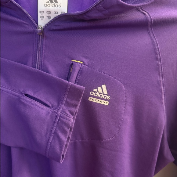 Adidas Techfit Climalite 1/4 Zip Running Hoodie - Purple/Yellow - Women’s Medium - Picture 5 of 9